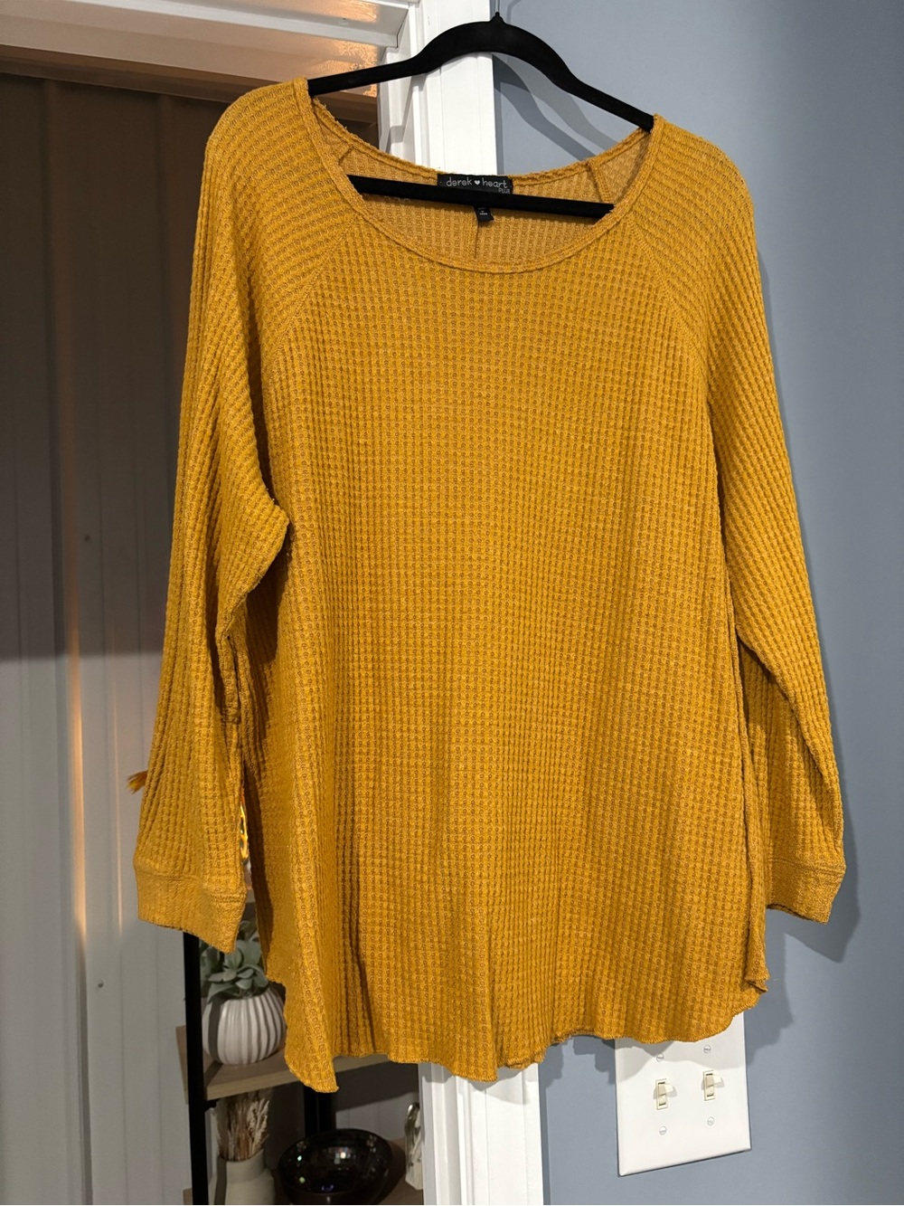 Derek Heart Mustard Waffle Knit Scoop Neck Top